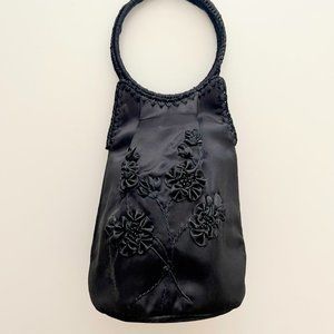 TOTE LE MONDE Black Floral Stitched Evening Handbag